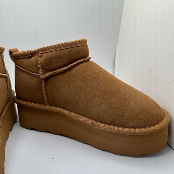 CUSHIONAIRE Women's Genuine Suede pull platform boot +Memory Foam 8.5 CHESTNUT - Picture 6 of 7